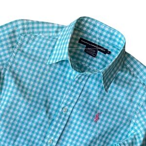 Ralph Lauren Checkered Blouse Women’s Size 4 Aqua and White